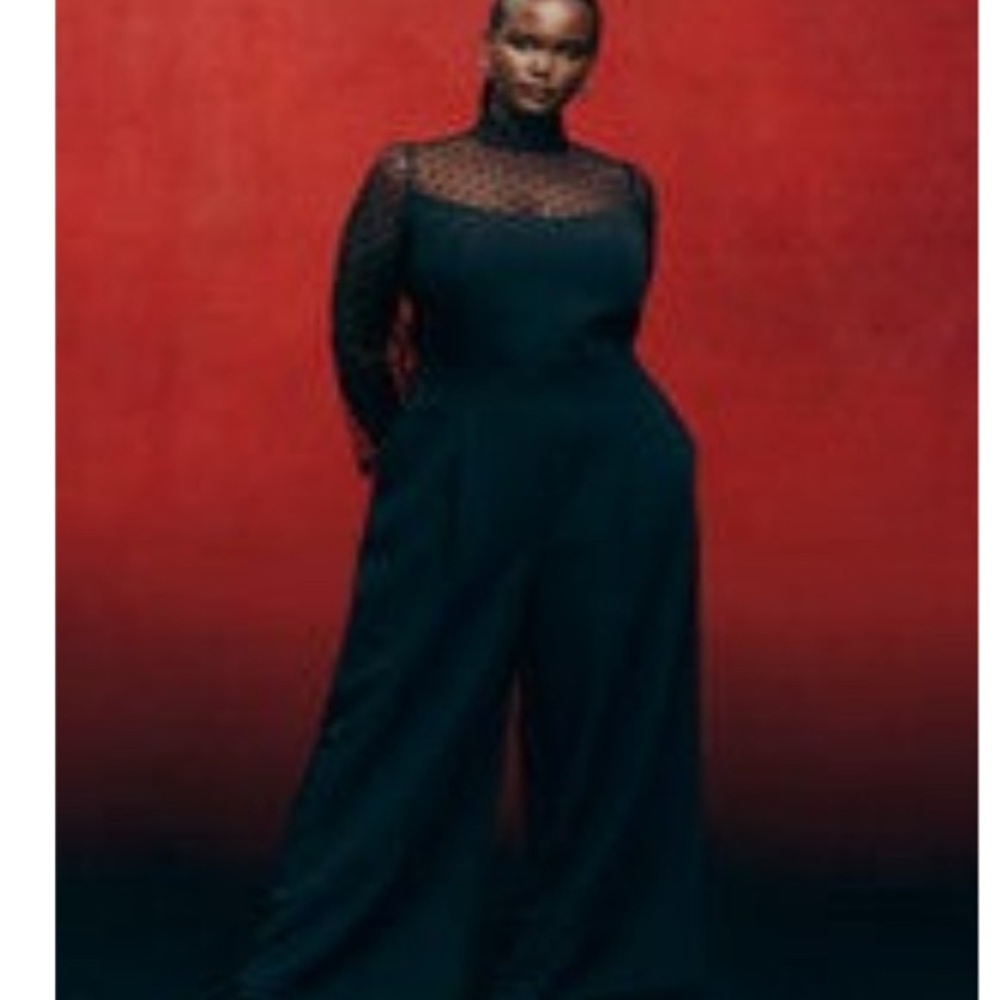 Eloquii Black Long Sleeve Dress with Sheer Overlay